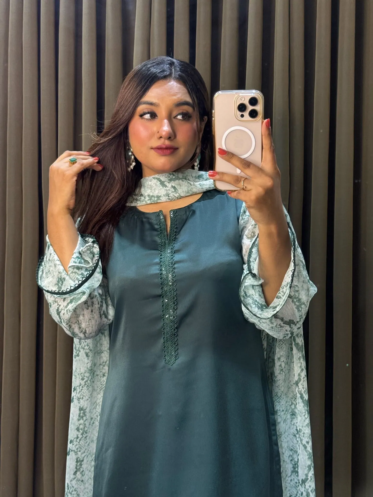 RUBAB bottle green georgette dress main photo